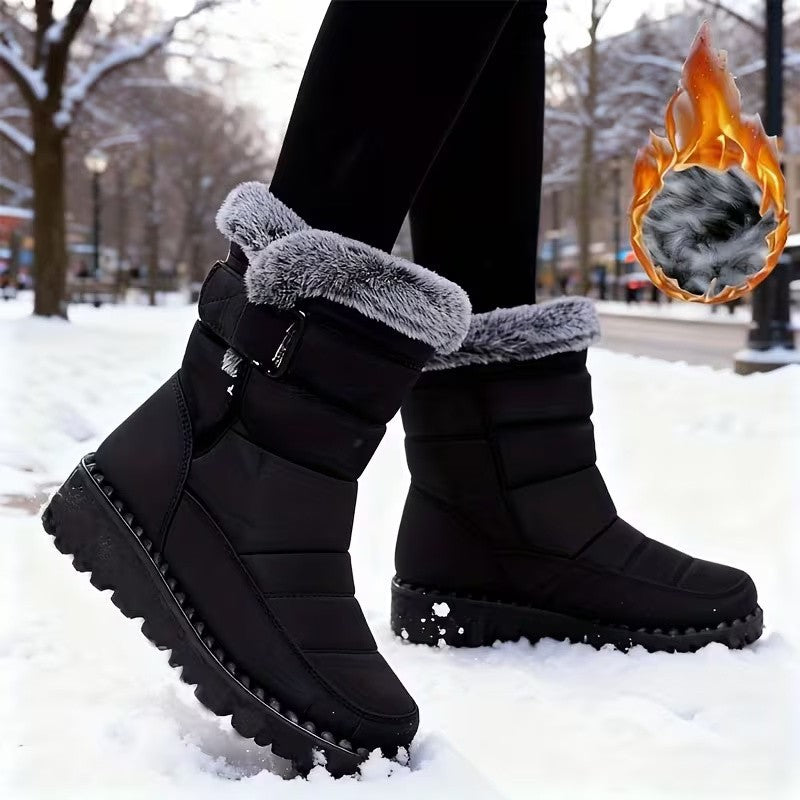 Women Winter Snow Boots Warm Fur Lined Outdoor Hiking Shoes Solid Color