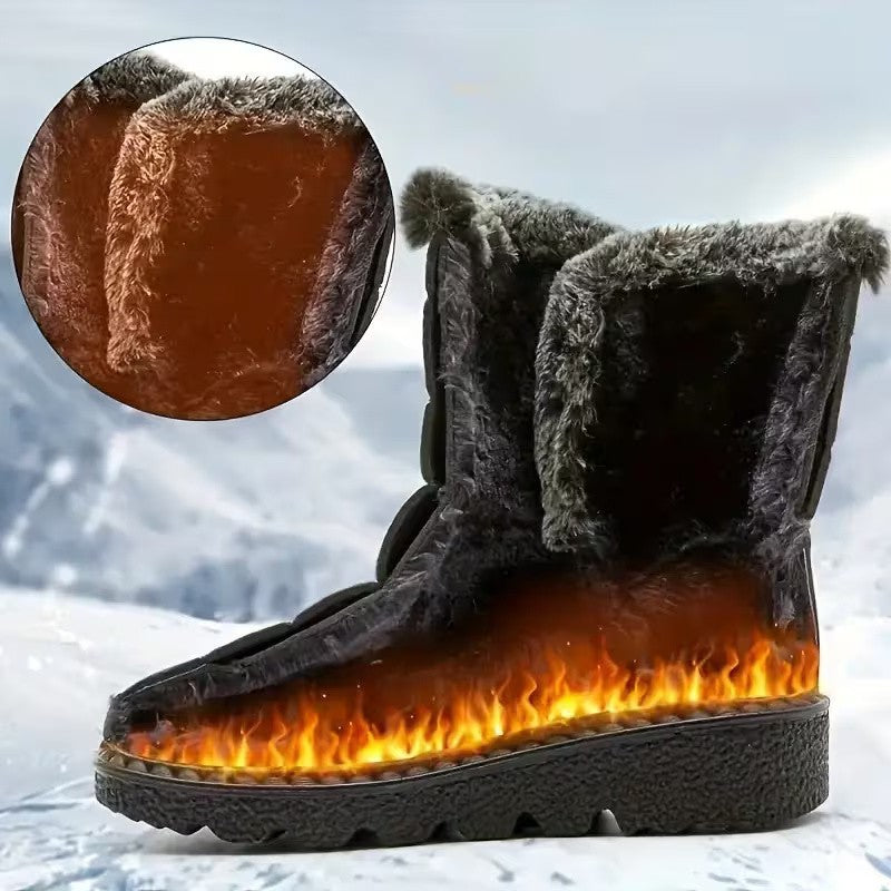 Women Winter Snow Boots Warm Fur Lined Outdoor Hiking Shoes Solid Color