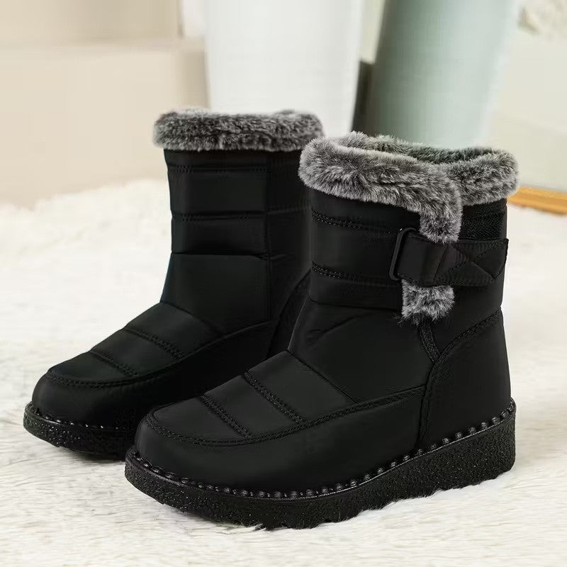 Women Winter Snow Boots Warm Fur Lined Outdoor Hiking Shoes Solid Color
