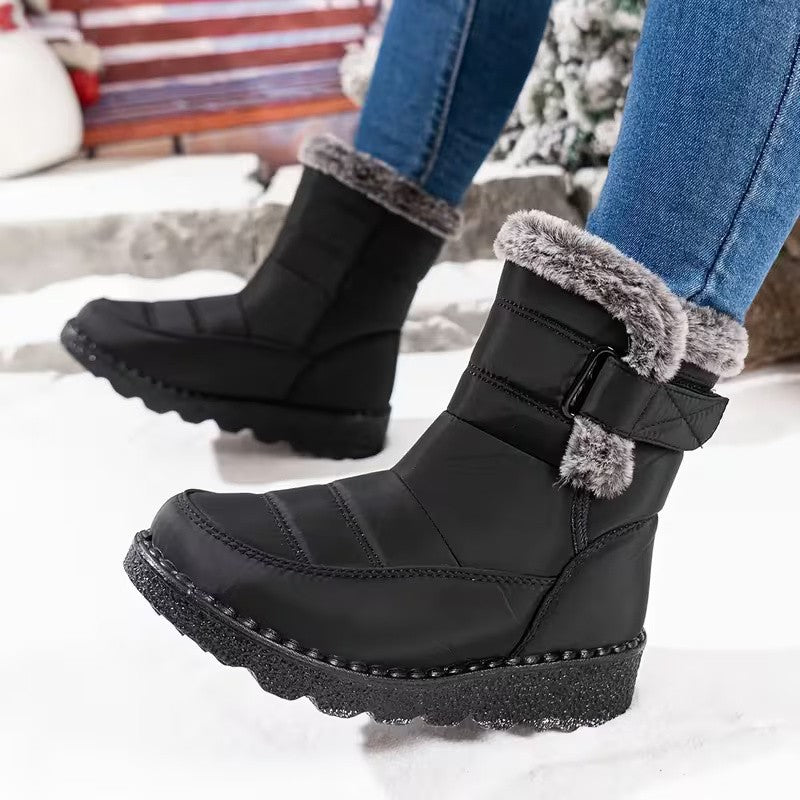 Women Winter Snow Boots Warm Fur Lined Outdoor Hiking Shoes Solid Color
